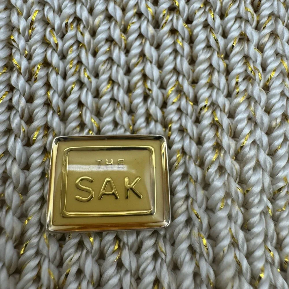 The Sak Hobo Beige Cream Woven Crochet Shoulder Hobo Bag Purse Metallic Gold - Picture 2 of 15